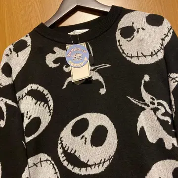 나이트메어 비포 크리스마스 잭 스켈링턴 니트 스웨터 화이트 블랙