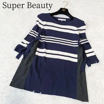 [ 슈퍼뷰티 ] 사이드 절개 니트 보더 리본 루즈핏 신축 L