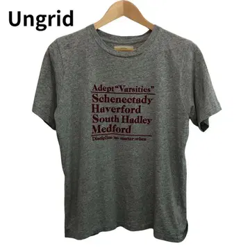 언그리드 프린트 여성용 반팔 그레이 둥근넥 코튼 T셔츠