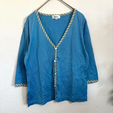 자유구 코튼 가디건 블루 V넥 7부 기장 성숙 캐주얼