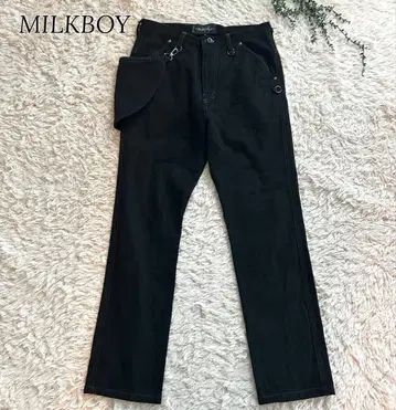 밀크보이 탈부착 가능 파우치 스티치 블랙 팬츠