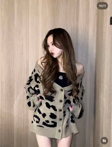 레오파드 무늬 니트 가디건