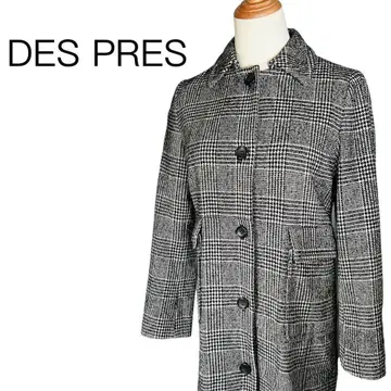 DES PRES 데프레 롱 코트 글렌체크 패턴 실크 혼방 스탠칼라