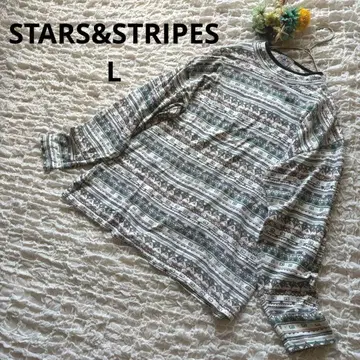 스타즈 앤 스트라이프 올 패턴 티셔츠 에스닉 드롭 숄더 긴팔 L