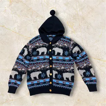 곰과 눈 무늬 울 100% 후드 부착 니트 가디건 레트로 여성 빈티지