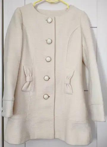 아이보리 리본 포켓 롱 코트 9AR