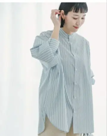 밴드 카라 빅 셔츠 ITEMS URBAN RESEARCH 라이트 블루