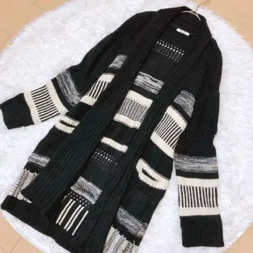 Free's Mart 숄카라 롱 가디건 두꺼운 원단 보더 화이트 블랙