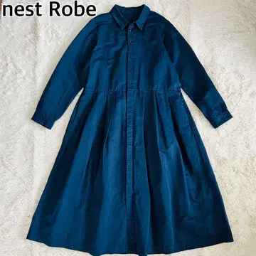 네스트로브 린넨 혼방 드레스 긴팔 셔츠 롱 원피스 맥시 길이 네이비