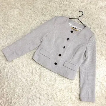 PLATA 새상품급 노카라 자켓 도트 무늬 뒷 리본 블랙 버튼