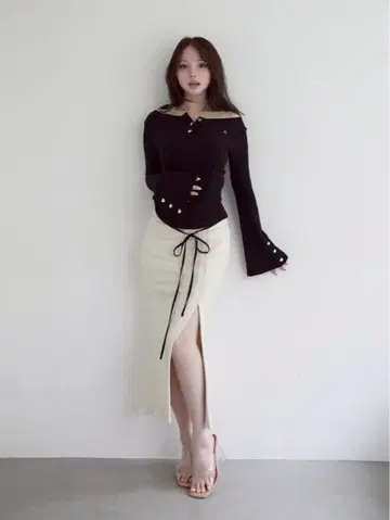 [새상품] 앤드마리 리본 머메이드 스커트 블랙