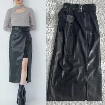 [ 새상품급 ] MURUA 무루아 인조 가죽 랩스커트