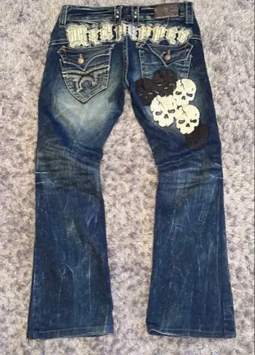 RED PEPPER y2k 스컬 자수 플레어 데님