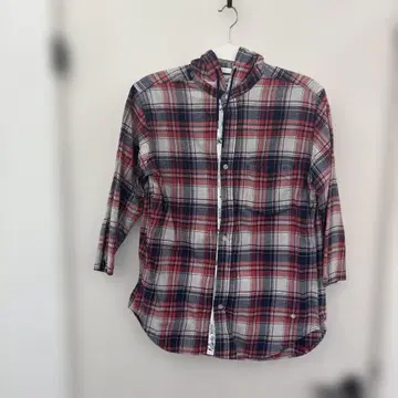 메이플 melple 후드 부착 체크 무늬 7부 소매 셔츠 L 사이즈