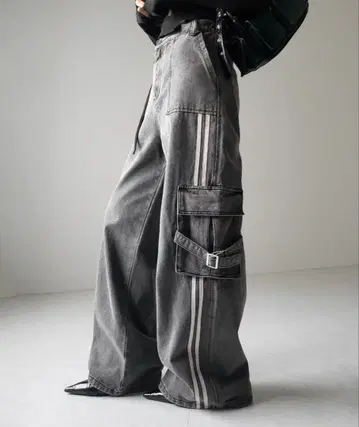 사이드 라인 스트레이트 카고 데님 팬츠 여성용