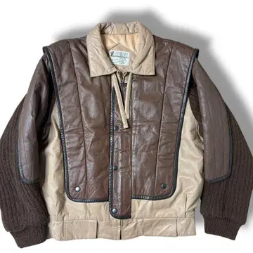 M 니트 콤비 가죽 자켓 모헤어 혼방 빈티지 플라이트 자켓