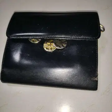 블랙 가죽 이단 접이식 지갑