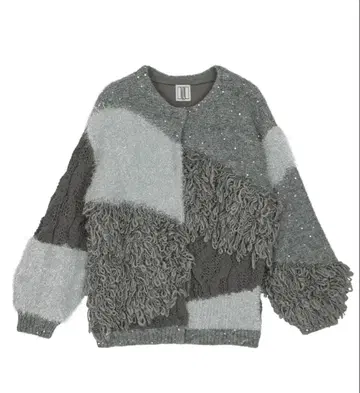 UND MIX YARN PATCHWORK KNIT CARDIGAN 그레이