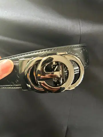 블랙 가죽 더블 G 로고 벨트