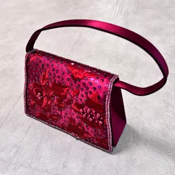 플라워 자수 스팽글 미니 핸드백 보르도 파티 세레모니