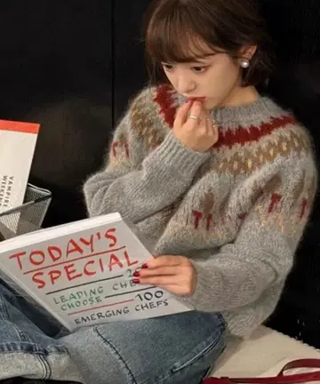 새상품급 me Jane 노르딕 무늬 스웨터 (그레이) FREE