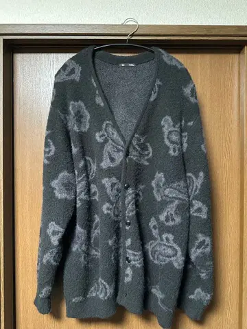 GU 브라시 니트 V넥 가디건 페이즐리 블랙 L 사이즈