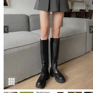 GRL 블랙 통굽 트랙 밑창 가죽 롱 부츠[zr993]