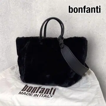 미사용 bonfanti 퍼 x 가죽 2WAY 핸드백 블랙