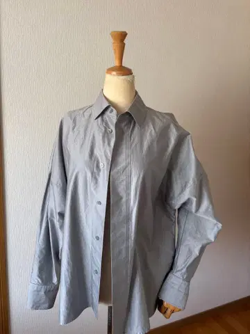 블루 그레이 오버 사이즈 긴팔 셔츠