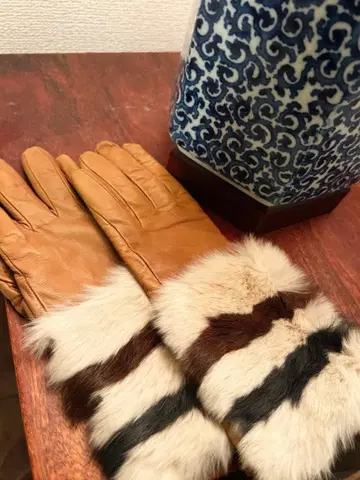 ALPO 가죽과 퍼의 스트라이프 장갑 100% 캐시미어