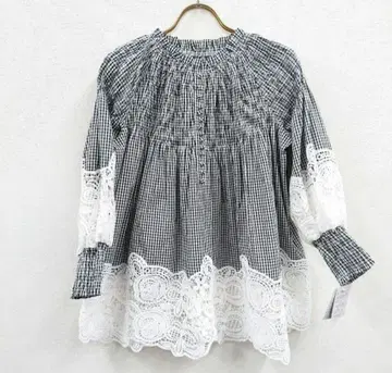 긴팔 레이스 셔츠 레이스 블라우스 격자 무늬 체크 미사용 새상품 여성용