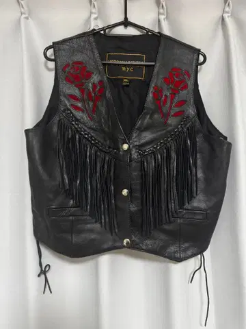 가죽 베스트 XL 프린지 자수