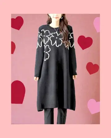 아트 플라워 무늬 모노톤 원피스 ML