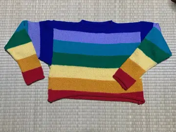 레인보우 컬러 울 핸드메이드 니트