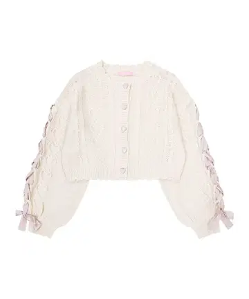Honey Cinnamon 소매 레이스업 리본 니트 가디건 아이보리