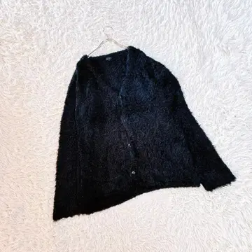 [ BEAMS ] 샤기 니트 가디건 ( L ) V넥 겉옷 블랙 긴팔