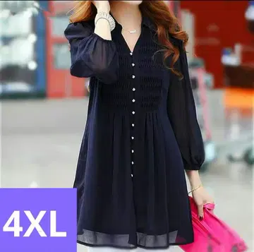 4XL 쉬폰 소재 블라우스 튜닉 7부 소매 빅 사이즈 블랙