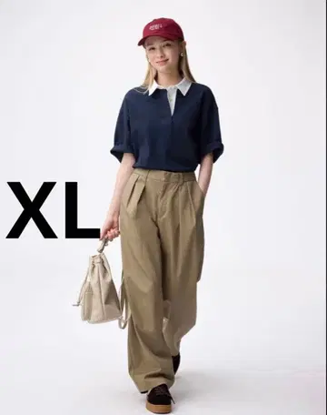 [ GU ] XL 치노 배럴 레그 턱 팬츠 베이지 새상품급