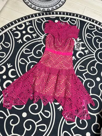 self-portrait 트라이앵글 레이스 미니 드레스 M 핑크