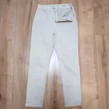 YANUK 데님 하이웨스트 루즈 베이지 스트레치 소가죽 W25