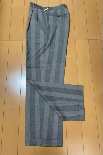 PaulStuart 그레이 스트라이프 와이드 팬츠