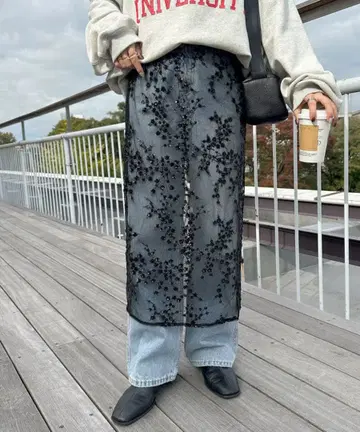 DISCOAT 레이스 랩스커트 스팽글 포함 블랙 미사용 새상품