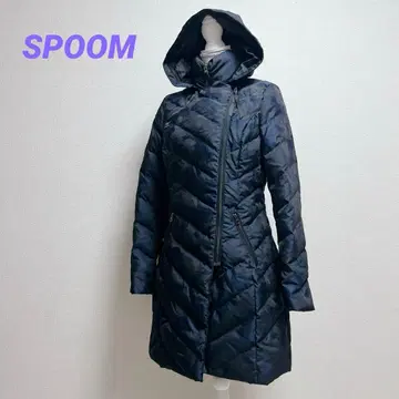 스푸움 다운 코트 카모플라주 카모 패턴 포켓 더블 지퍼 네이비