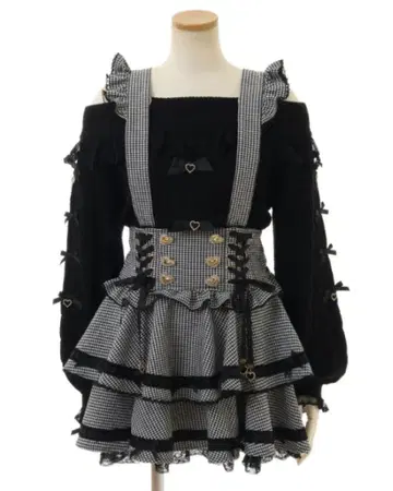 LIZLISA 사다리 리본 체크 티어드 치마바지