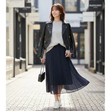 새상품급 언타이틀 [세탁 가능] 시어 플리츠 스커트 네이비 2 M 일본제