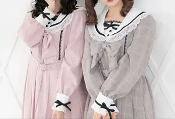 DearMyLove 레이스 리본 학원 세일러 원피스 무릎 기장 브라운