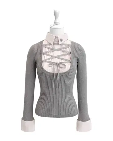 HONEYMEW 레이스업 도킹 상의 그레이 XS