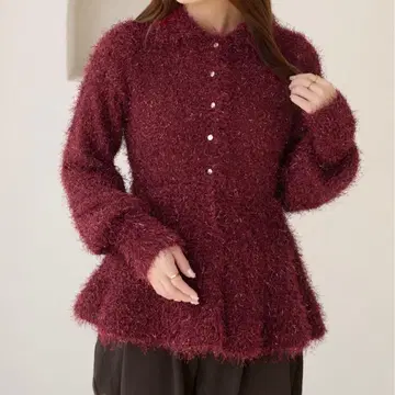 apres jour clair 라메 샤기 페플럼 가디건