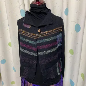 수제 울 프론트 오픈 베스트 사오리 직조 사오리 직조