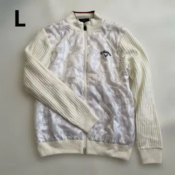 캘러웨이 이소재 절개 자켓 화이트 x 그레이 소매 니트 로고 자수